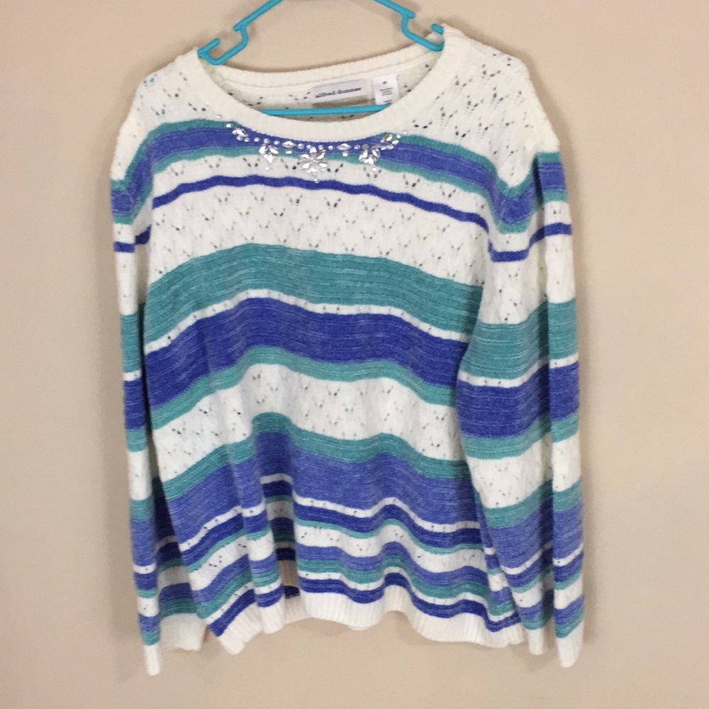 Alfred Dunner Striped Soft Sweater with Jeweled detail Plus Size 3X